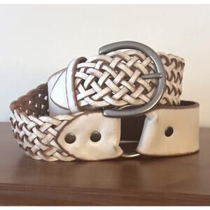 Arden B. White Woven & Smooth Leather Belt Womens Size S/M Statement Wide Boho